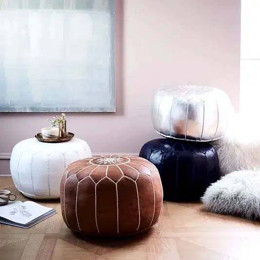 Moroccan Leather Pouf