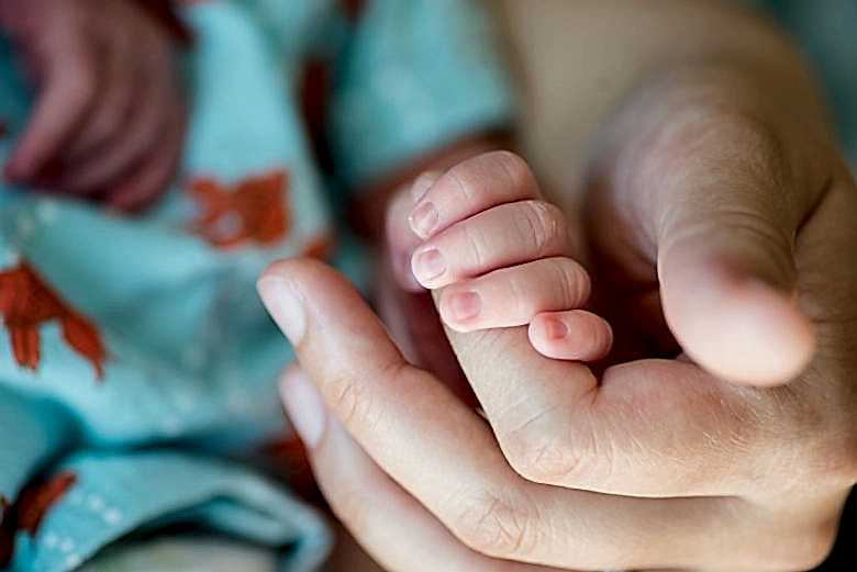 adult hand holding a child