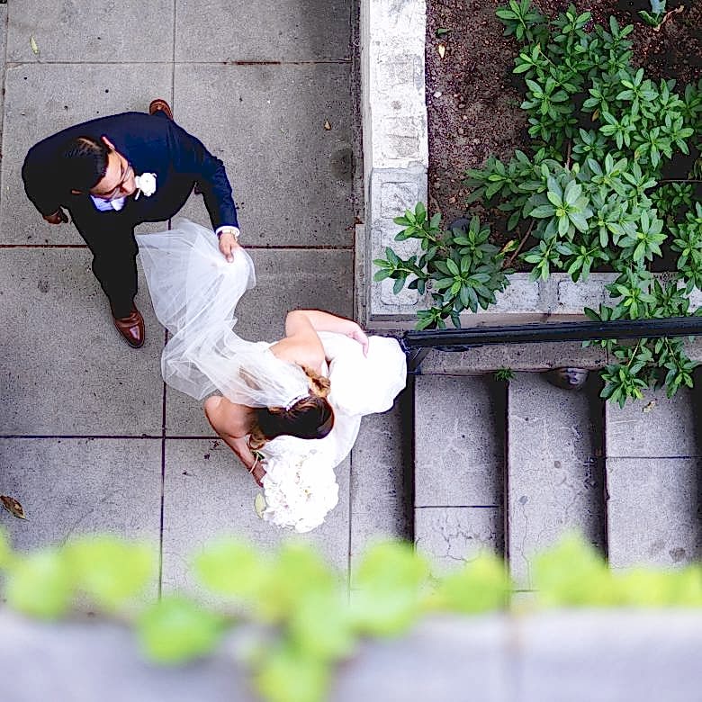 bride and groom walking together