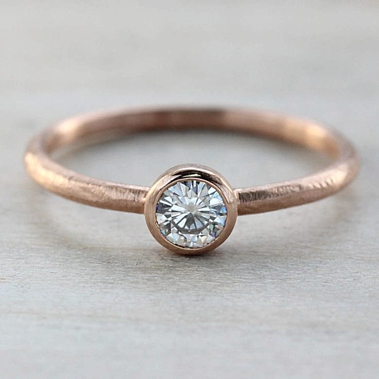 4mm Rustic Engagement 14k Rose Gold Moissanite-1