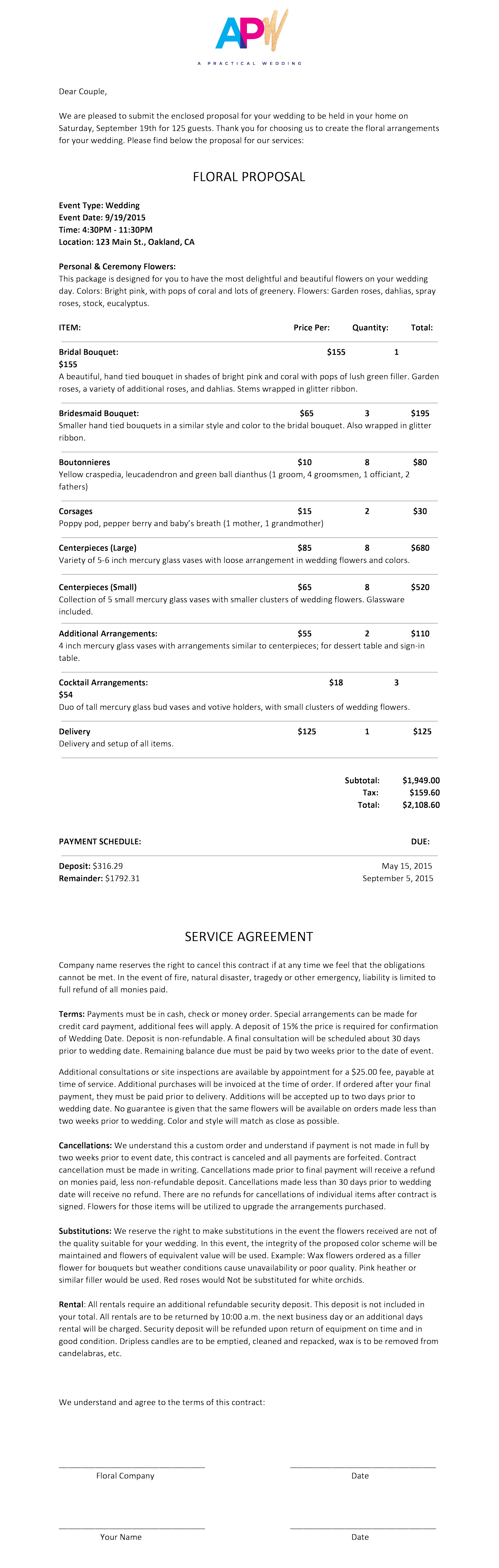 Sample Floral Contract