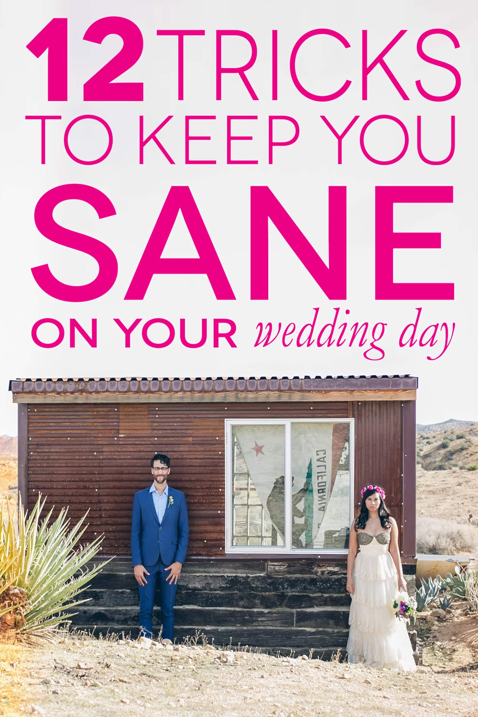 Wedding coordinator tricks to keep you sane on your wedding day - a couple stands outside a shack.