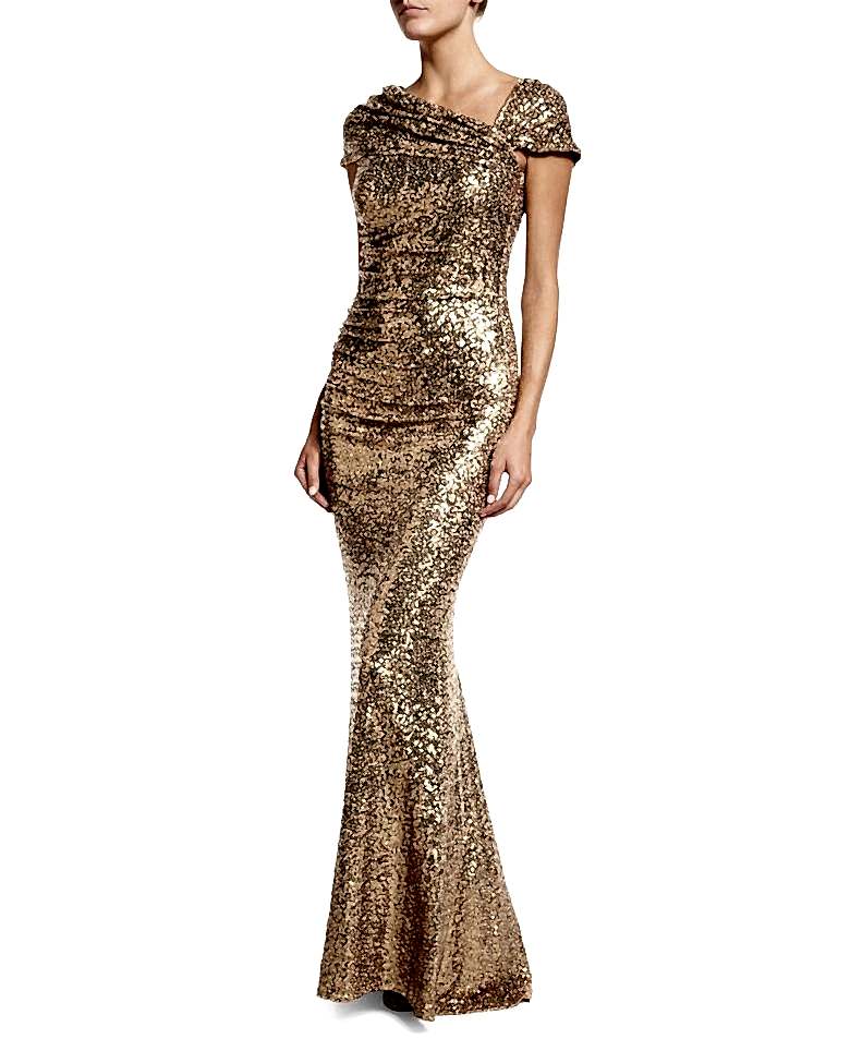 Neiman Marcus off the shoulder sequined gown | A Practical Wedding