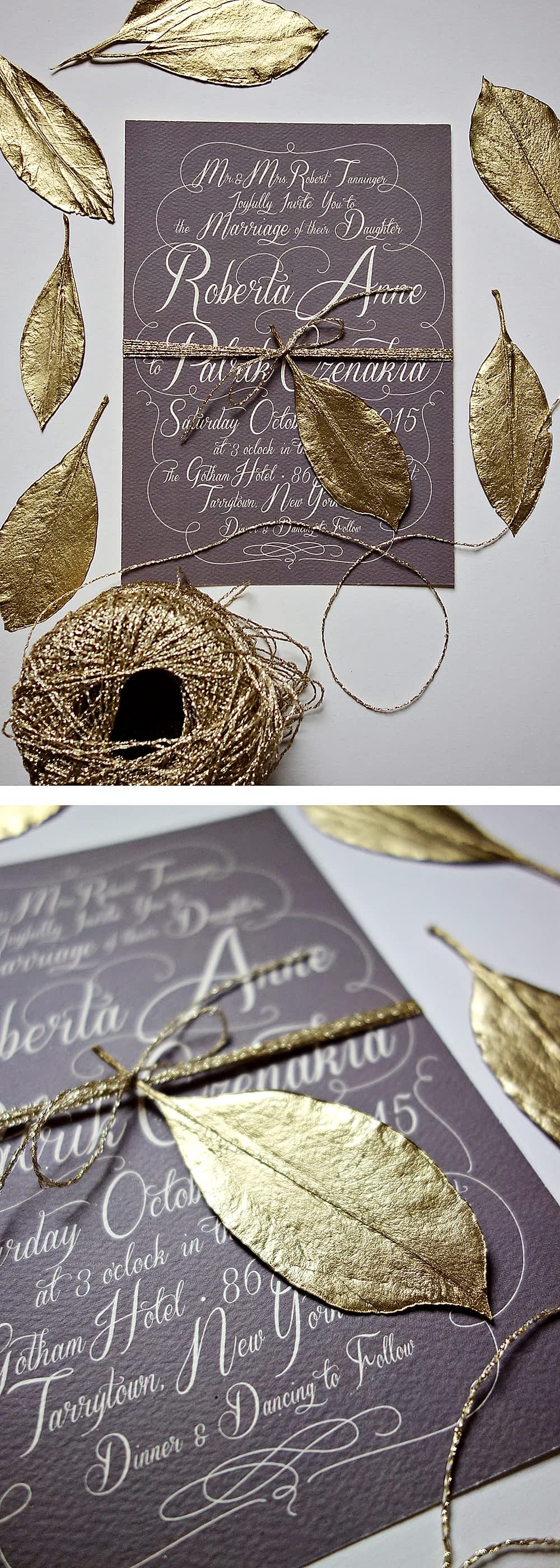 gold leaf embellishments for wedding invitations