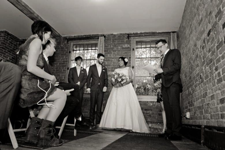 black and white photo of wedding ceremony