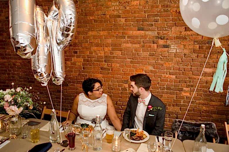 bride and groom at reception