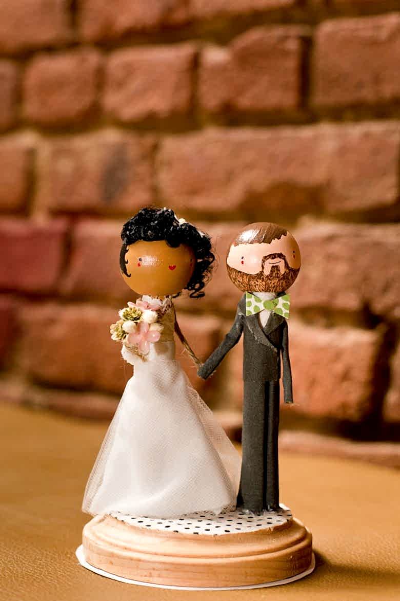 wooden interracial cake topper