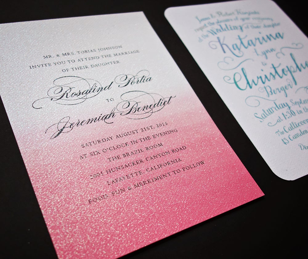 sheer glitter over wedding invitations
