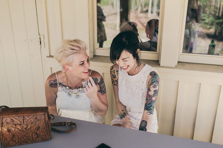 tattooed bridesmaids on wedding day