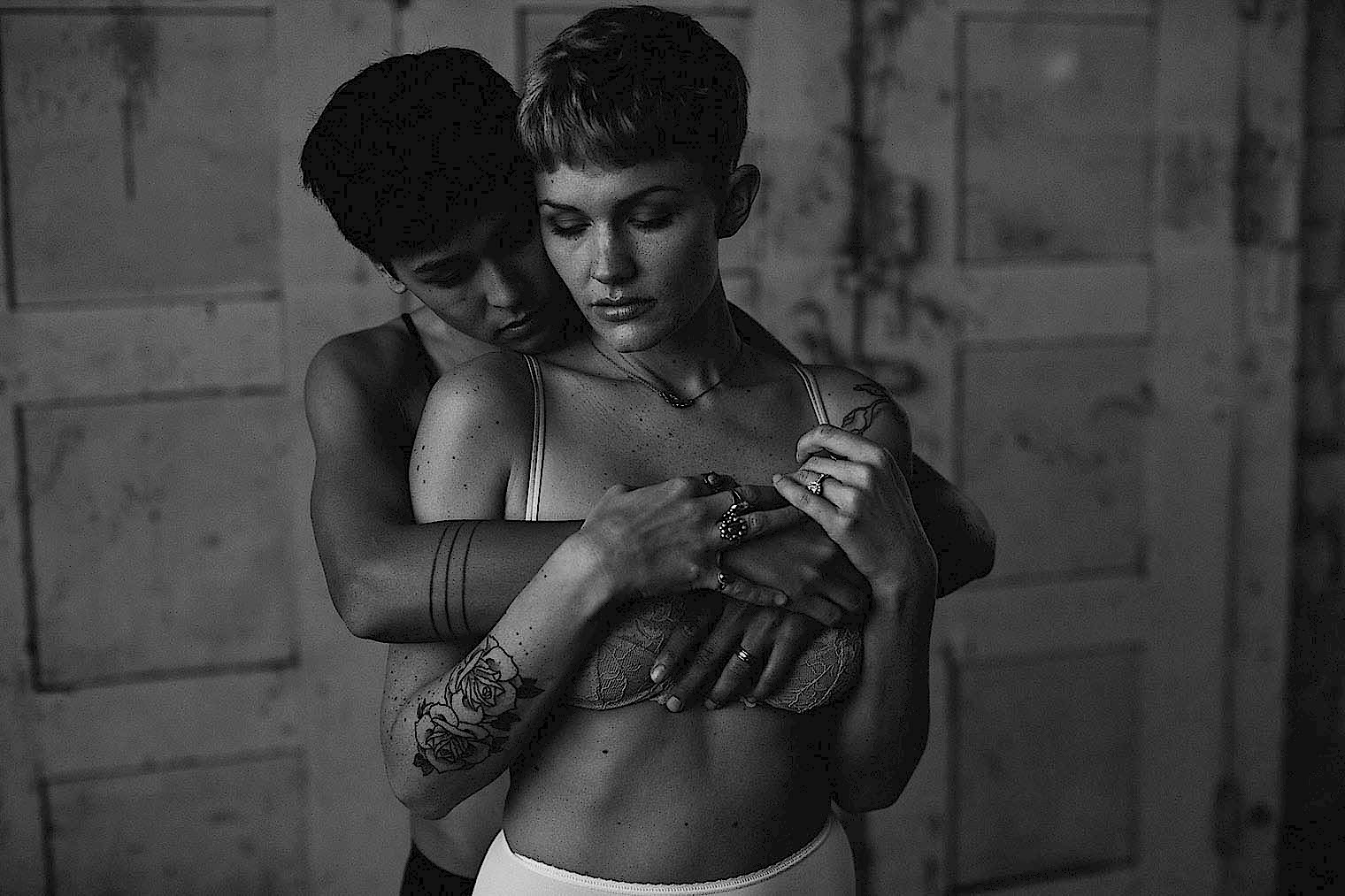 A couple embrace