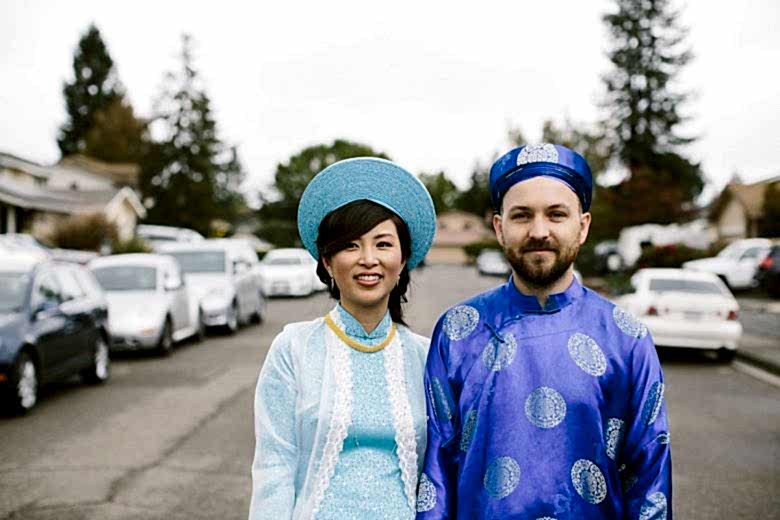 bride and groom dressed in traditional attire