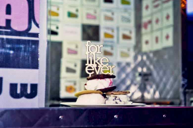 ice cream sandwich stack with "for like ever" cake topper