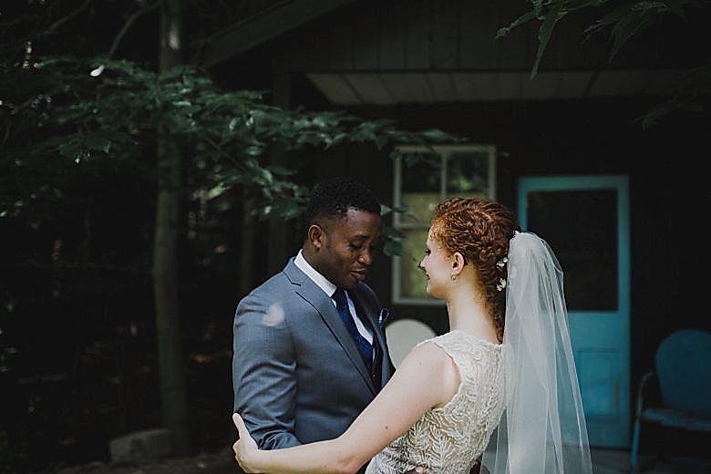 bride and groom standing together