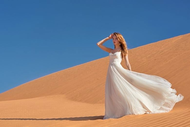 Bride wearing the rosalind gown from the spring 2016 BHLDN wedding collection