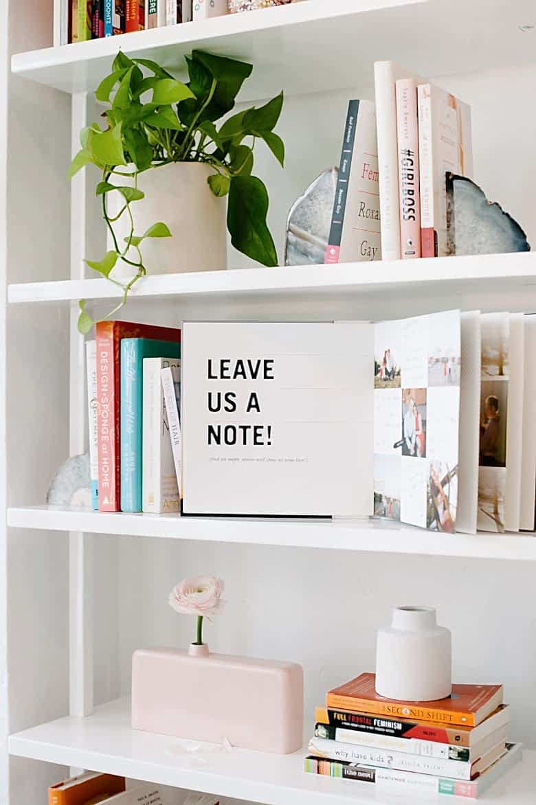 shutterfly guest book on book shelf