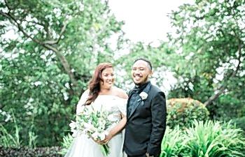 bride smiling at groom