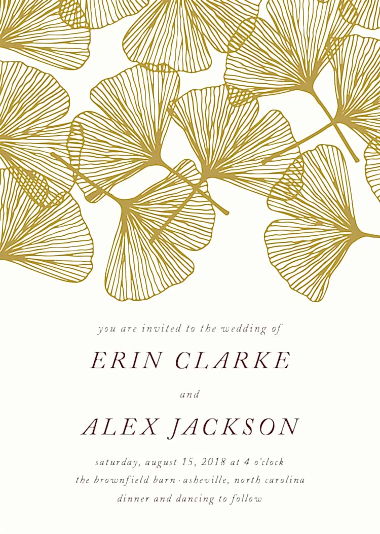 falling ginko wedding invitation by minted