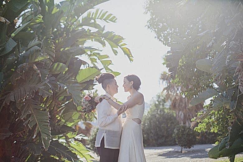 couple standing together during wedding portraits