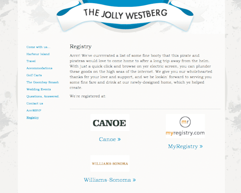 glösite with wedding registry template