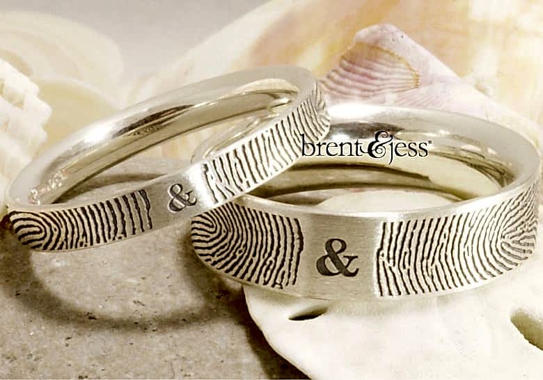 fingerprint wedding bands with ampersand