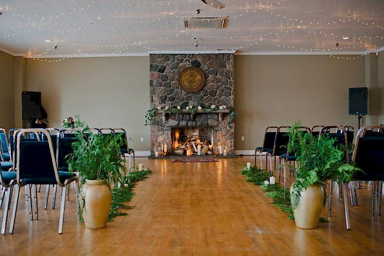 inside wedding with fire place