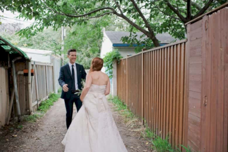 bride and groom during first look