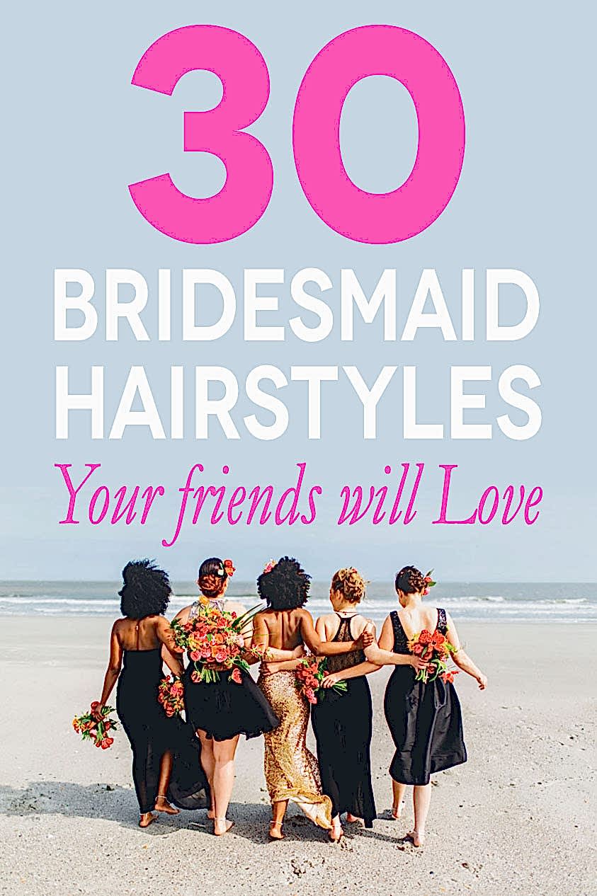 Women walking on the beach with text above saying 30 bridesmaid styles your friends will love