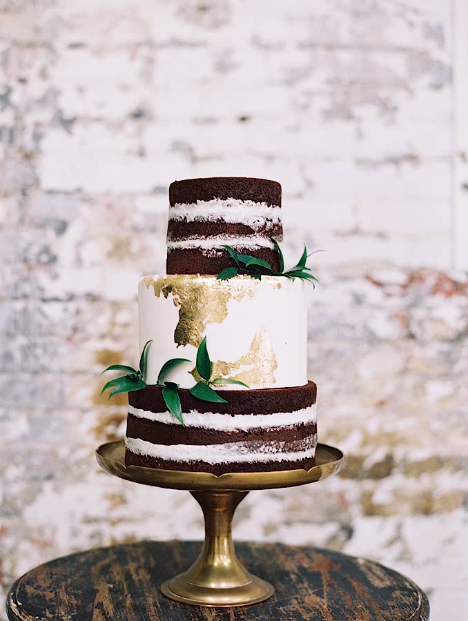 chocolate cake with gold leaf