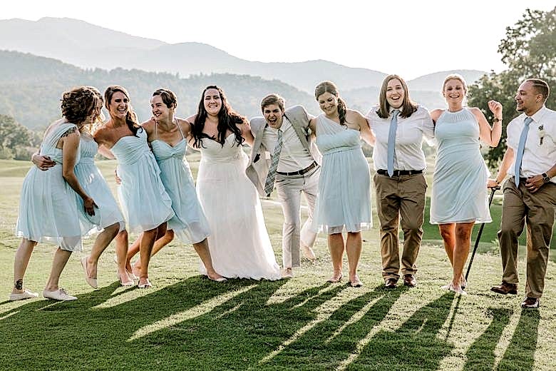 wedding party laughing