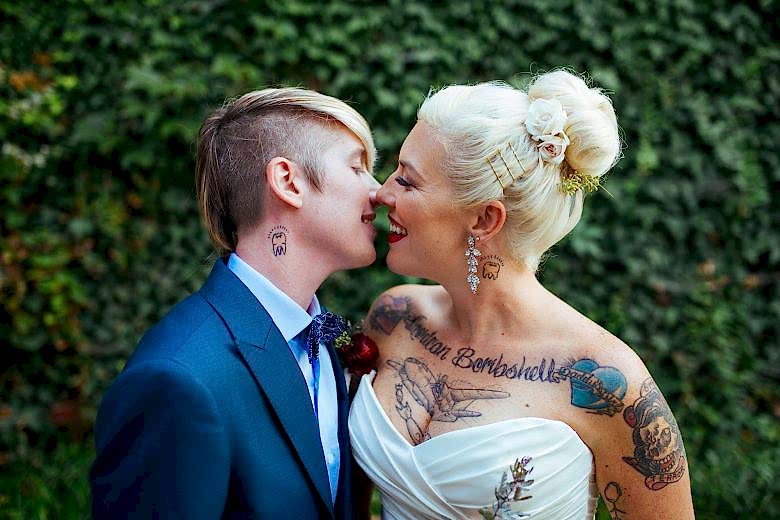 couple standing together before kissing