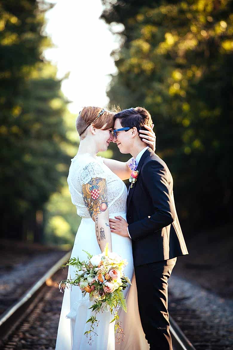 couple together on their wedding day