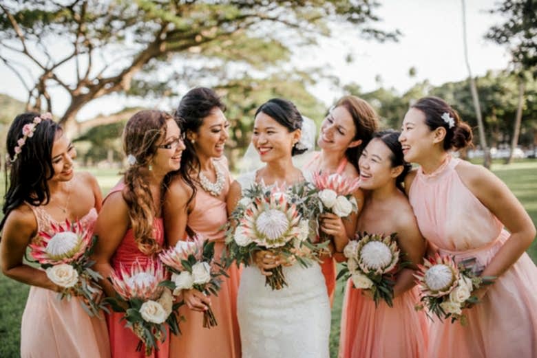 wedding party standing together