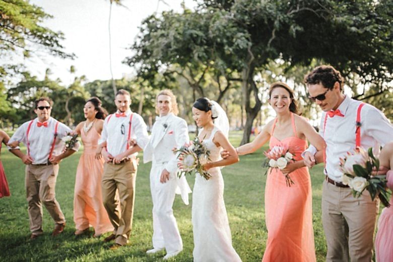 wedding party walking together