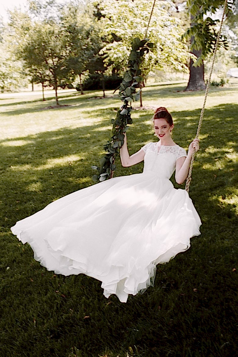 bride wearing the new lace and liberty wedding line