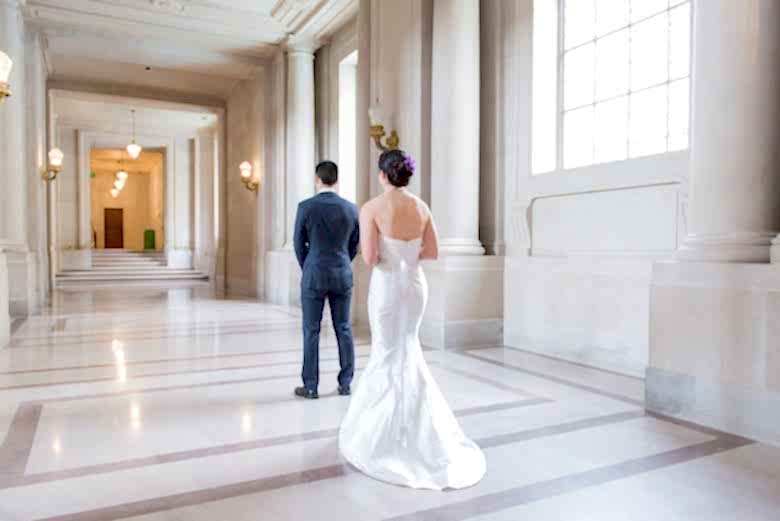bride walking up to groom