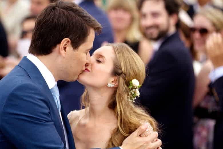 bride and groom kissing