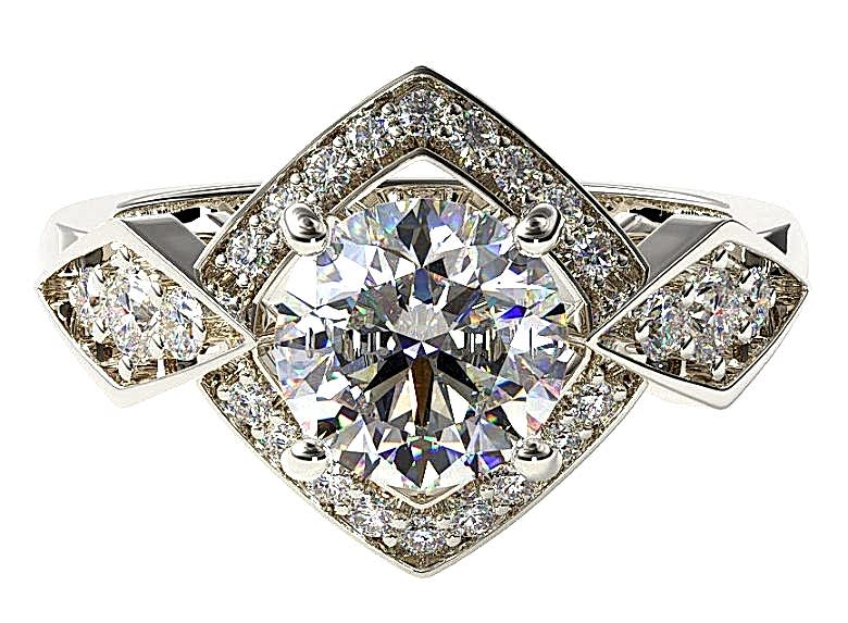 White Gold Art Deco Geometric Engagement Ring