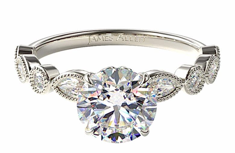 White Gold Round and Marquise Shape Diamond Engagement Ring
