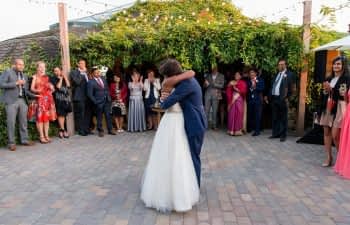bride and groom dancing