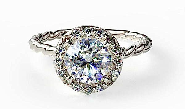 White Gold Pave Halo Cabled Diamond Engagement Ring