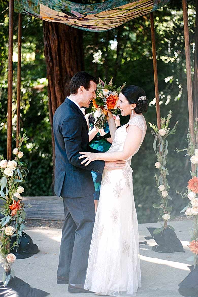 bride and groom under chuppah on their wedding day