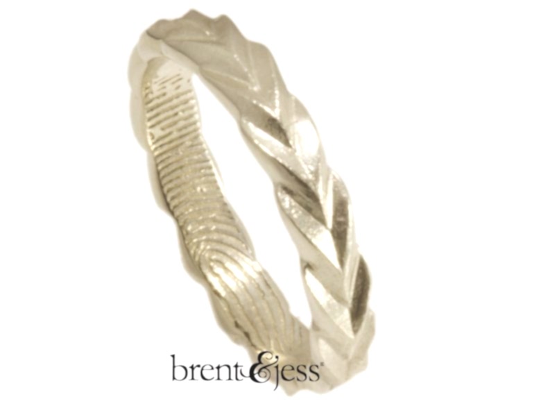 Narrow Olive branch interior tip fingerprint ring