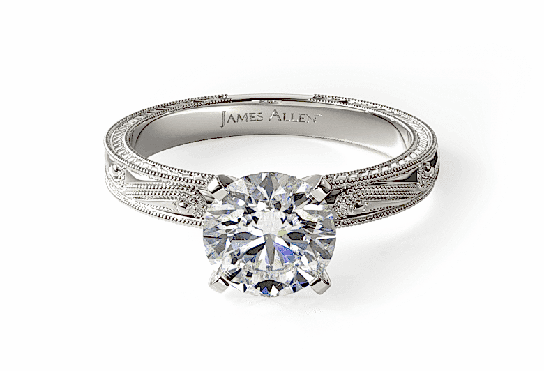 White Gold Engraved Solitaire Engagement Ring