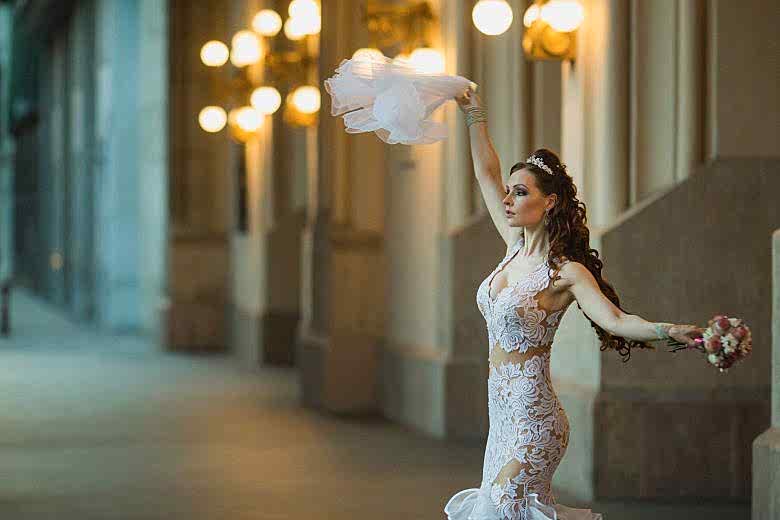 zania brown wearing custom wedding gown