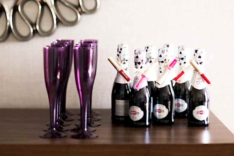 bottles of champagne at wedding