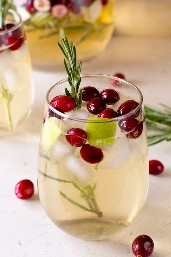 a glass of christmas sangria