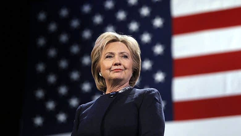 hillary clinton in front of american flag