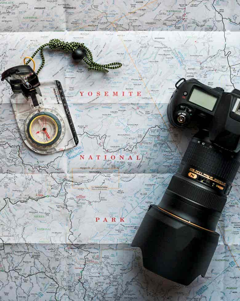camera on map of yosemite