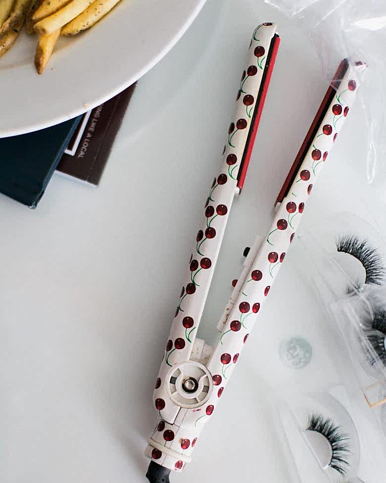 hair straightener and eyelashes