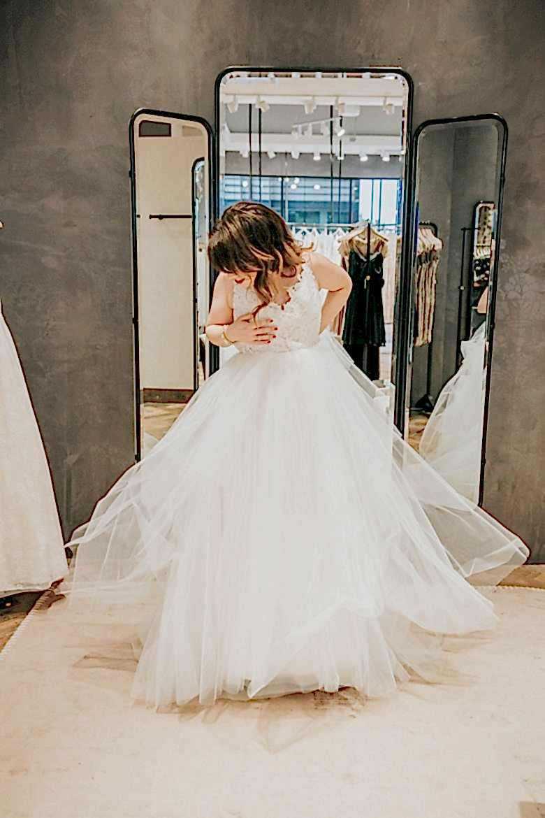Bride wearing BHLDN Hayden Gown in Palo Alto Salon
